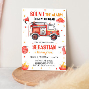 Firetruck Firefighter Kids Birthday Invitation