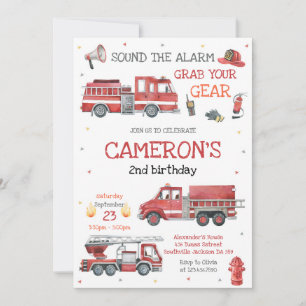 Firetruck Firefighter Kids Birthday Invitation