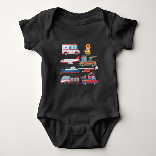 Firetruck Firefighter Pilot Helicopter Paramedic Baby Bodysuit (Front)