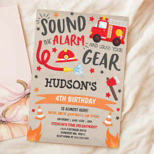 Firetruck Fireman Boy Birthday Party Design Invitation