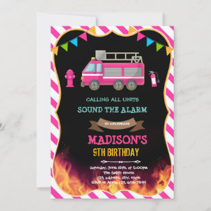 Firetruck girl birthday invitation