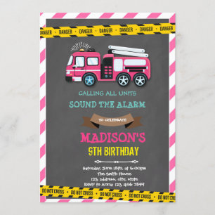 Firetruck girl birthday party invitation