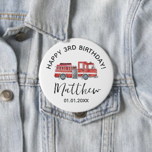 Firetruck Happy Birthday Party Button