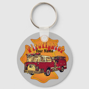  Firetruck Maltese Cross Firefighter Key Ring