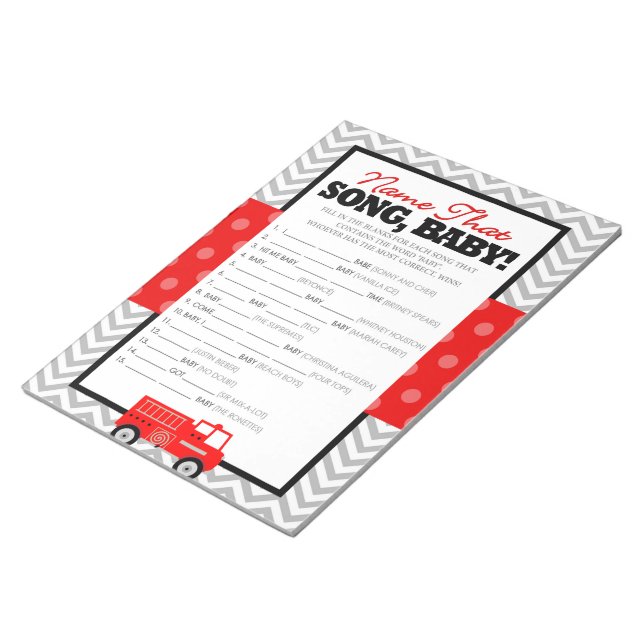 Firetruck Name That Song Shower Game - 40 Pack Notepad (Angled)