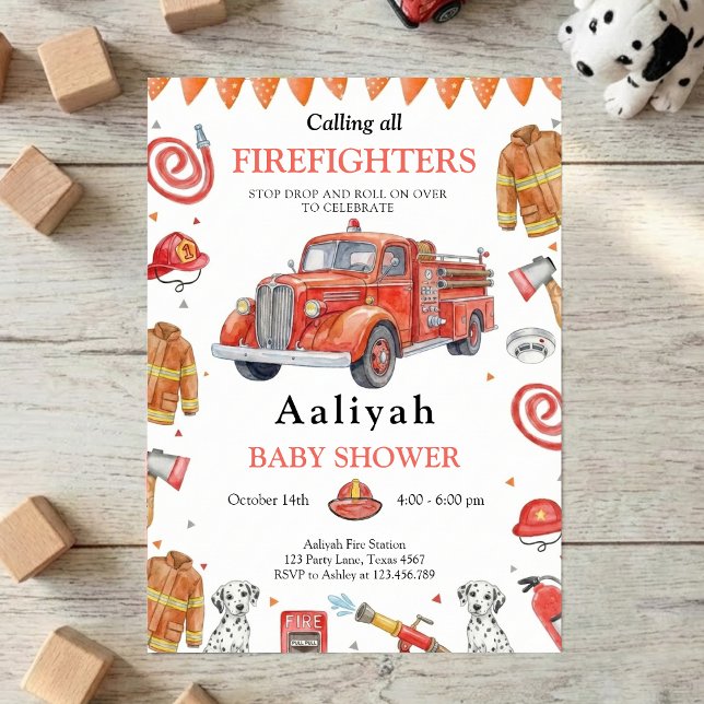 firetruck party firefighter vehicle baby shower invitation (Creator Uploaded)