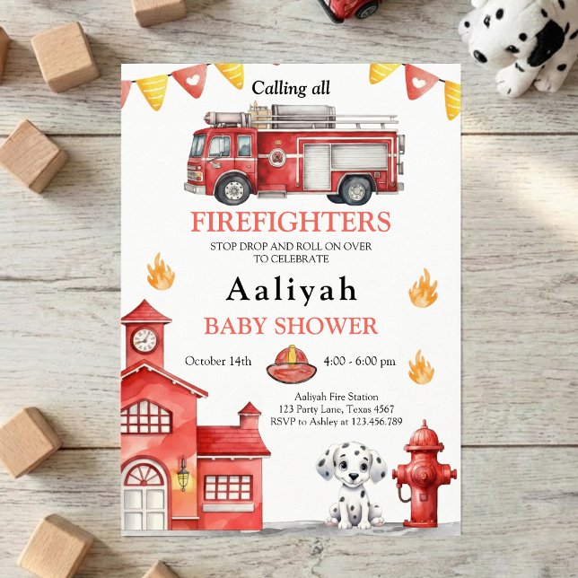 firetruck party firefighter vehicle baby shower invitation (Creator Uploaded)