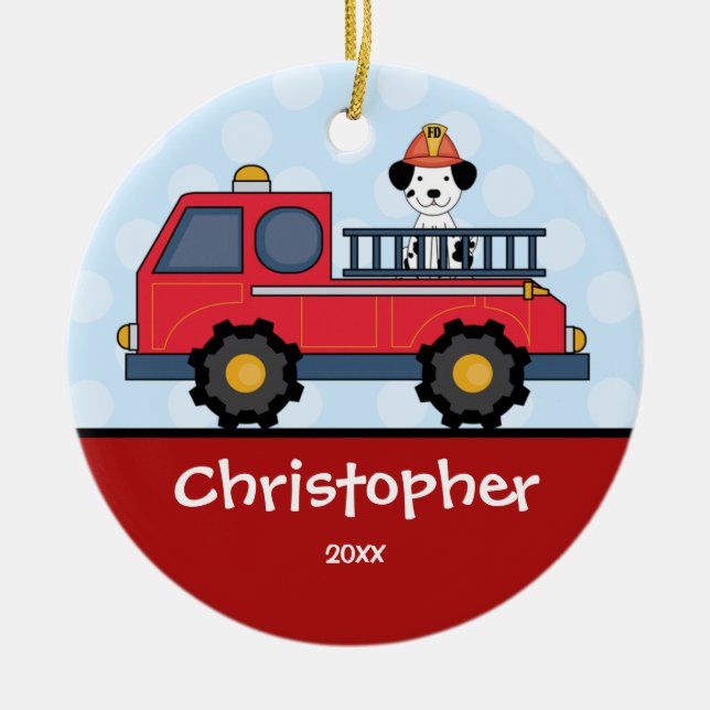 Firetruck Personalised Boy Christmas Ornament (Front)