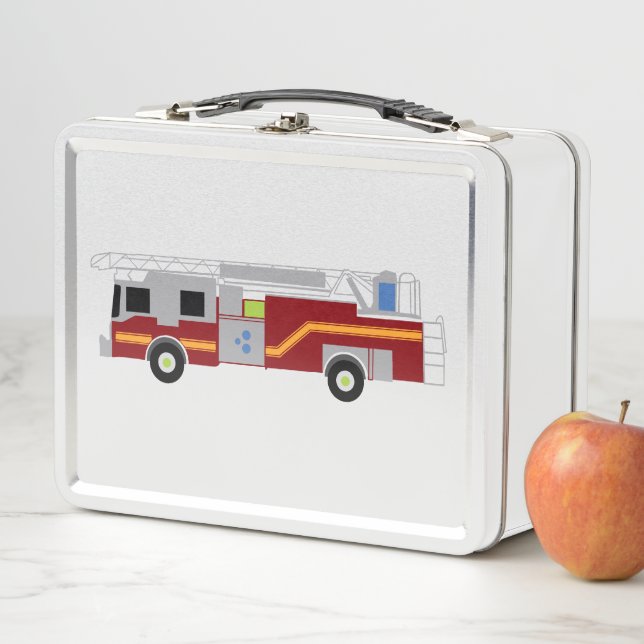 Firetruck Rescue Illustration Metal Lunch Box (In Situ)