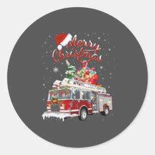 Firetruck Santa Sleigh Fireman Christmas Firefight Classic Round Sticker