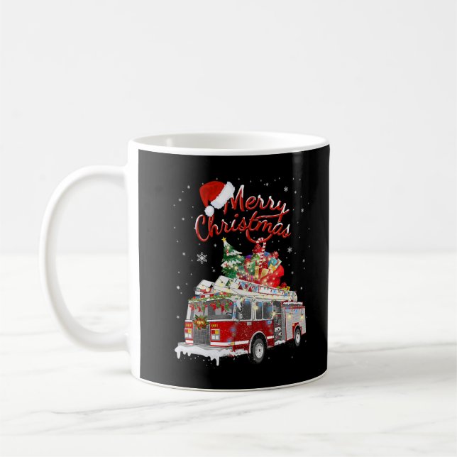 Firetruck Santa Sleigh Fireman Christmas Firefight Coffee Mug (Left)