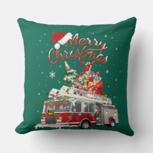 Firetruck Santa Sleigh Fireman Christmas Firefight Cushion