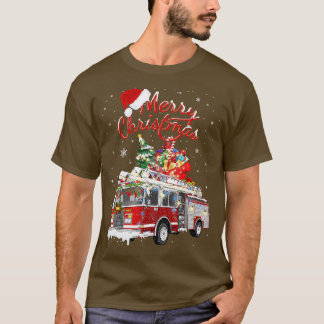 Firetruck Santa Sleigh Fireman Christmas Firefight T-Shirt