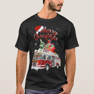 Firetruck Santa Sleigh Fireman Christmas Firefight T-Shirt