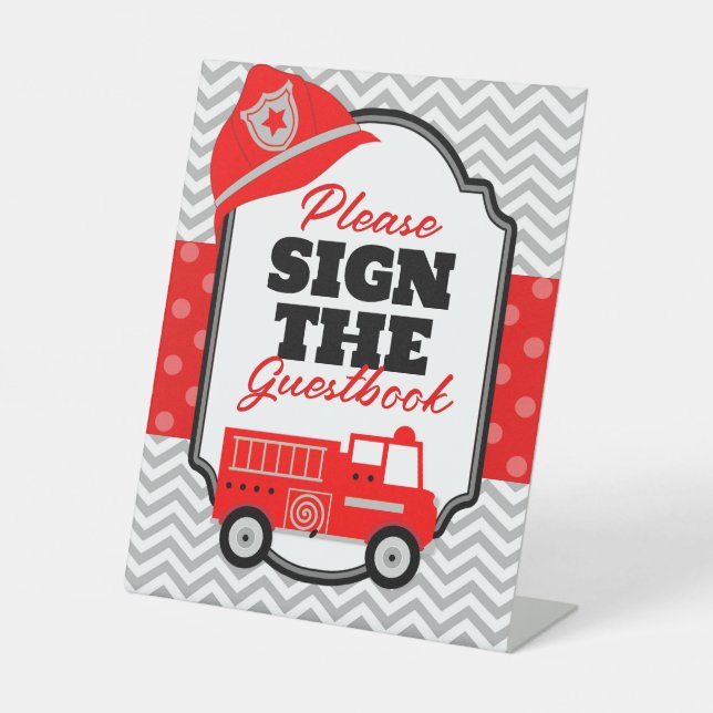 Firetruck Sign the Guestbook Party Display Sign (Front)