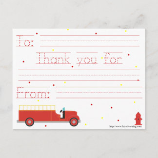 Firetruck Thank You Note (w/ traceable message) Postcard