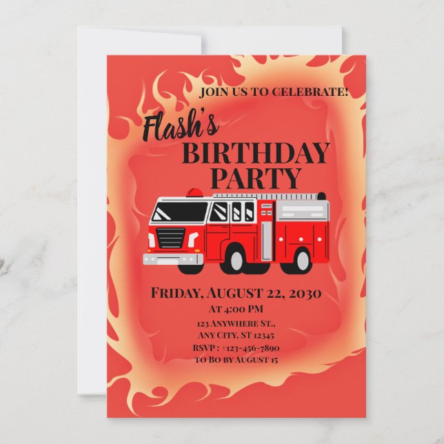 Firetruck Theme Invitation (Front)