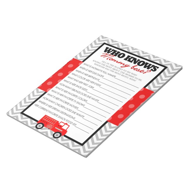 Firetruck Who Knows Mummy Best Baby Game - 40 Pack Notepad (Angled)