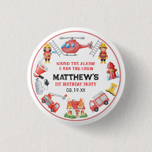 Firetrucks Boy 1st Birthday Cute Little party 3 Cm Round Badge