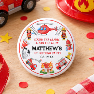 Firetrucks Boy 1st Birthday Cute Little party 3 Cm Round Badge