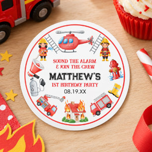 Firetrucks Boy 1st Birthday Cute Little party Classic Round Sticker