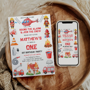 Firetrucks Boy 1st Birthday Cute Little party Invitation