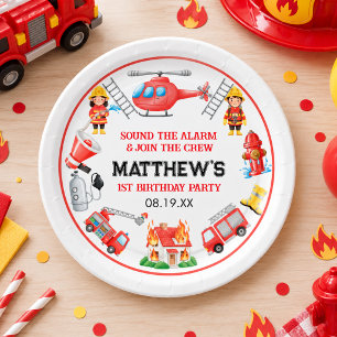 Firetrucks Boy 1st Birthday Cute Little party Paper Plate