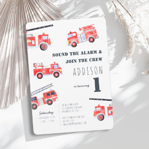 Firetrucks Boy 1st Birthday Invitation
