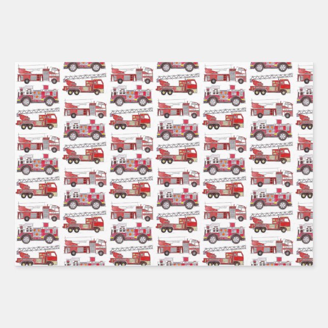 Firetrucks Wrapping Paper Sheet (Front 3)