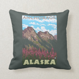Fireweed & Mountains - Anchorage, Alaska Cushion