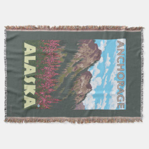 Fireweed & Mountains - Anchorage, Alaska Throw Blanket