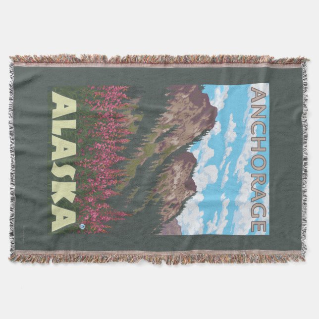 Fireweed & Mountains - Anchorage, Alaska Throw Blanket (Front)