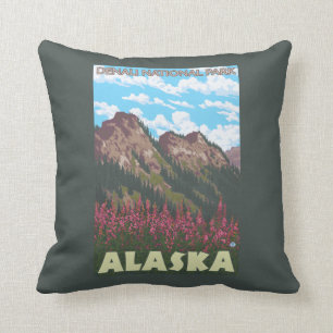 Fireweed & Mountains - Denali Nat'l Park, Cushion