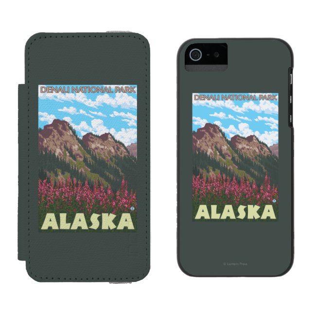 Fireweed & Mountains - Denali Nat'l Park, Incipio iPhone Wallet Case (Side by Side)