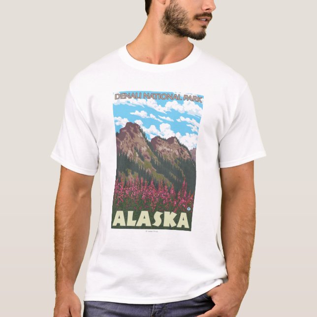 Fireweed & Mountains - Denali Nat'l Park, T-Shirt (Front)