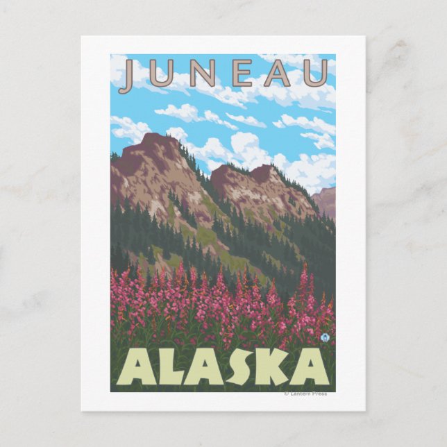 Fireweed & Mountains - Juneau, Alaska Postcard (Front)