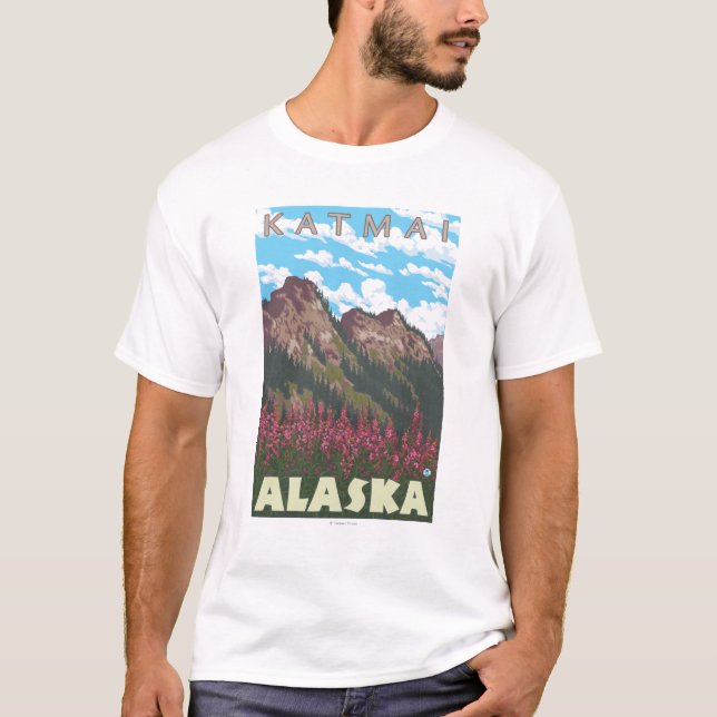 Fireweed & Mountains - Katmai, Alaska T-Shirt (Front)
