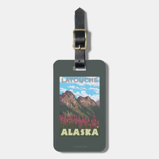 Fireweed & Mountains - Latouche, Alaska Luggage Tag (Front Vertical)