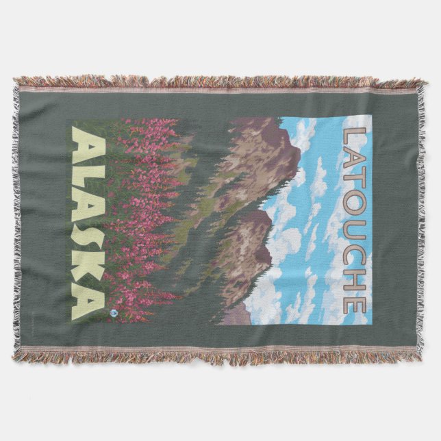 Fireweed & Mountains - Latouche, Alaska Throw Blanket (Front)