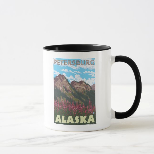 Fireweed & Mountains - Petersburg, Alaska Mug (Right)