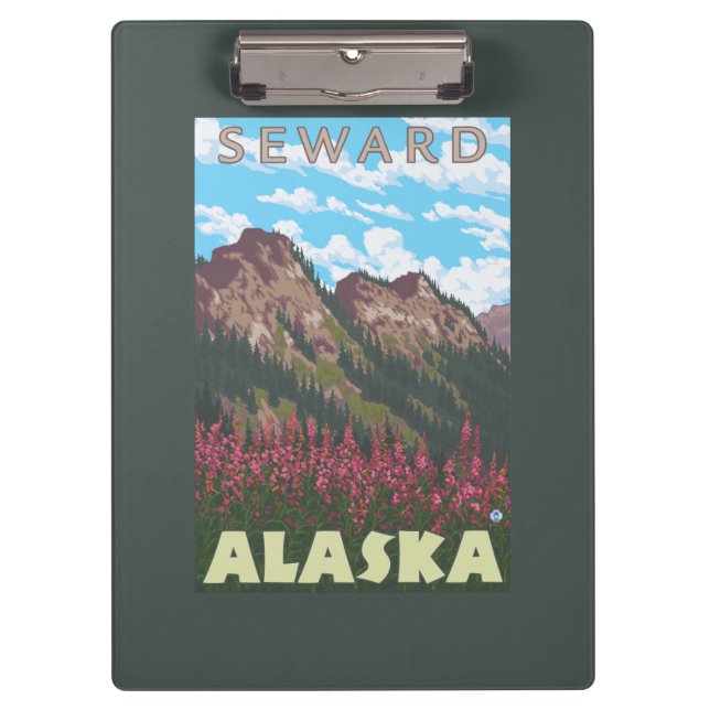 Fireweed & Mountains - Seward, Alaska Clipboard (Front)