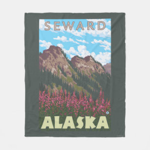 Fireweed & Mountains - Seward, Alaska Fleece Blanket