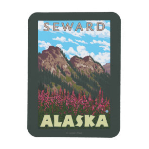 Fireweed & Mountains - Seward, Alaska Magnet