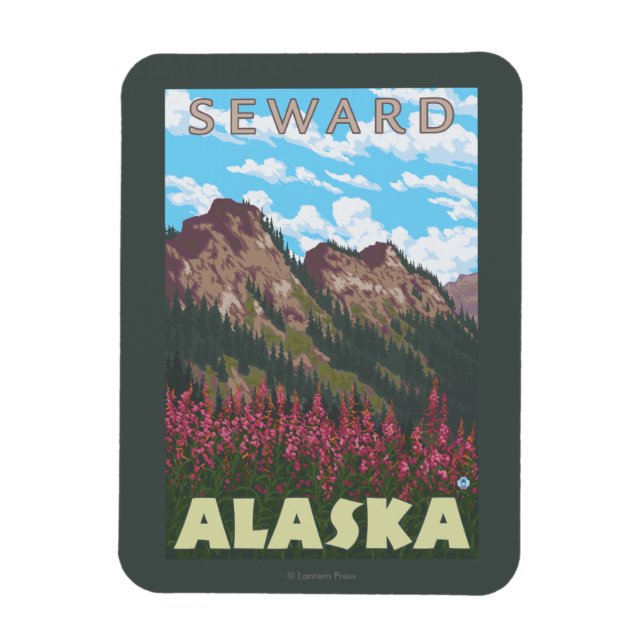 Fireweed & Mountains - Seward, Alaska Magnet (Vertical)