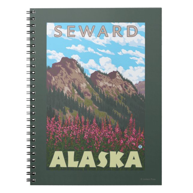 Fireweed & Mountains - Seward, Alaska Notebook (Front)