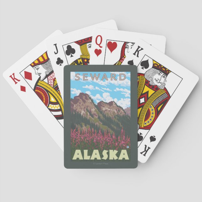 Fireweed & Mountains - Seward, Alaska Playing Cards (Back)