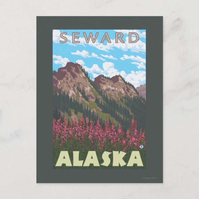 Fireweed & Mountains - Seward, Alaska Postcard (Front)