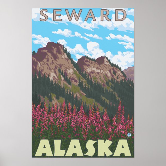 Fireweed & Mountains - Seward, Alaska Poster (Front)