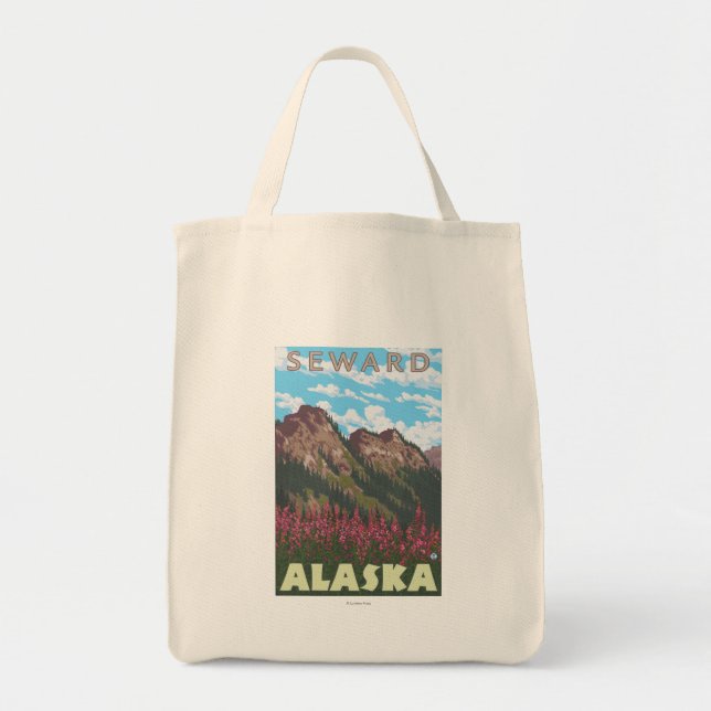 Fireweed & Mountains - Seward, Alaska Tote Bag (Front)