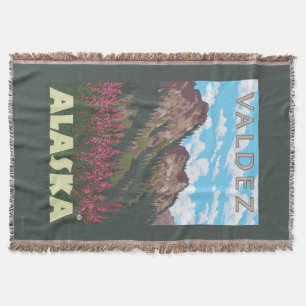 Fireweed & Mountains - Valdez, Alaska Throw Blanket